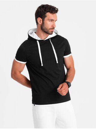 Černé pánské tričko s kapucí Ombre Clothing
