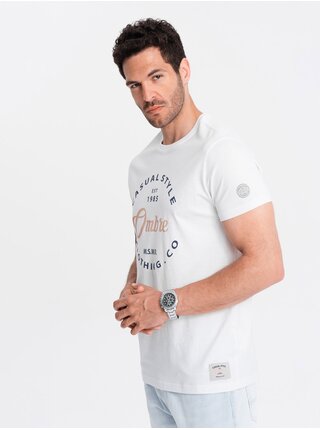 Biele pánske tričko s potlačou Ombre Clothing