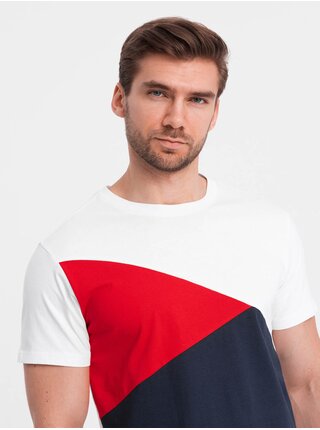 Červeno-biele pánske bavlnené tričko Ombre Clothing