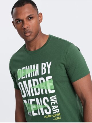 Zelené pánské bavlněné tričko Ombre Clothing