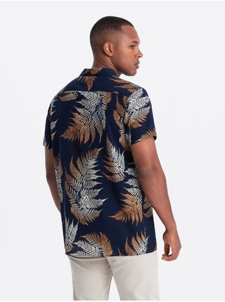 Tmavomodrá pánska vzorovaná košeľa s krátkym rukávom Ombre Clothing