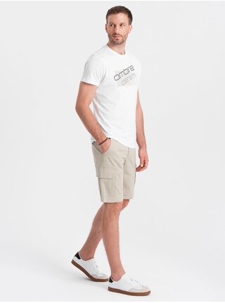 Béžové pánske cargo kraťasy Ombre Clothing