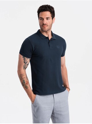 Tmavě modré pánské basic polo tričko Ombre Clothing