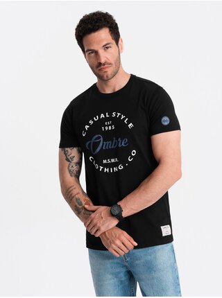 Černé pánské tričko s potiskem Ombre Clothing