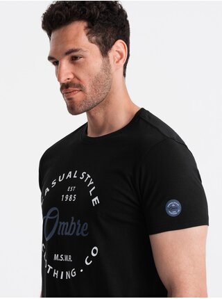 Černé pánské tričko s potiskem Ombre Clothing
