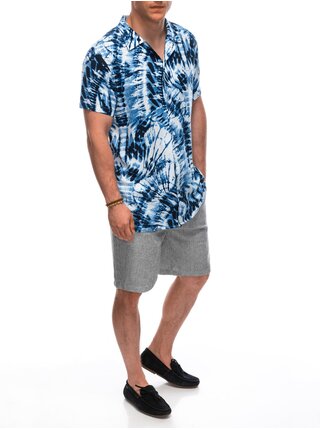 Modo-bílá pánská vzorovaná košile s krátkým rukávem Ombre Clothing