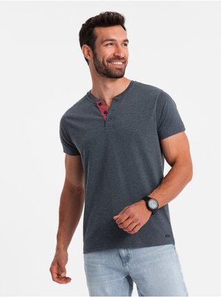 Modré pánske tričko s okrúhlym výstrihom Ombre Clothing