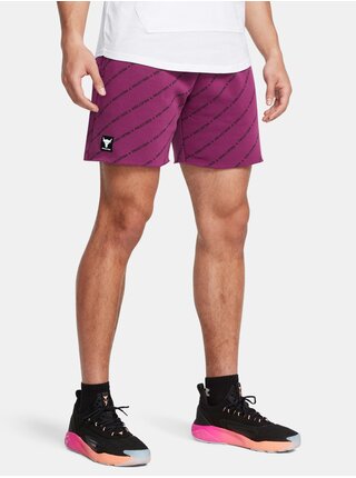Fialové pánské kraťasy Under Armour Project Rock Icon Fleece Printed Badge Of Honor