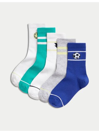Žebrované sportovní ponožky s ikonami a vysokým podílem bavlny, 5 párů Marks & Spencer