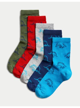 Sada 5 párů ponožek s vysokým podílem bavlny a motivem dinosaura (6 malé – 7 velké) Marks & Spencer