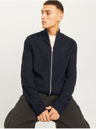 Tmavě modrý pánský svetr na zip Jack & Jones Lewis