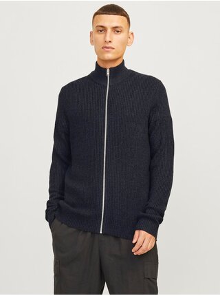 Tmavě modrý pánský svetr na zip Jack & Jones Lewis
