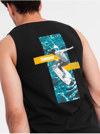Pánské bavlněné tílko Summer Vibe s potiskem - černé V1 OM-TSTT-0191 Ombre Clothing