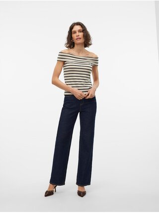 Čierno-krémový dámsky pruhovaný top AWARE by VERO MODA Kenzi Fiona