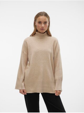 Béžový dámský svetr s rolákem VERO MODA Goldneedle 