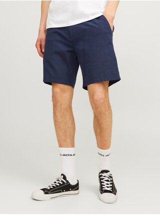 Tmavě modré pánské chino kraťasy s příměsí lnu Jack & Jones Ace