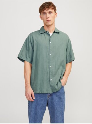 Zelená pánska ľanová košeľa s krátkym rukávom Jack & Jones Faro