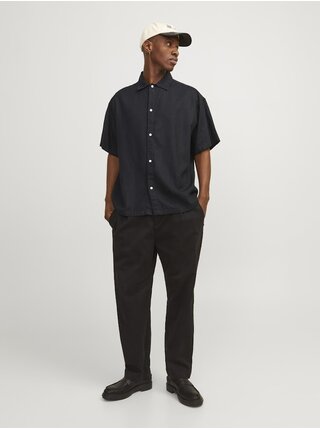 ČERNÁ pánská lněná košile s krátkým rukávem Jack & Jones Faro