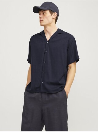 Tmavomodrá pánska košeľa s krátkym rukávom Jack & Jones Aaron