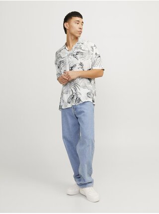 Bílo-šedá pánská vzorovaná košile s krátkým rukávem Jack & Jones Guru