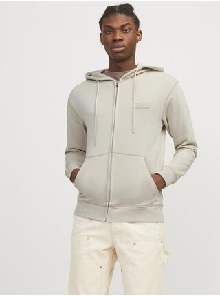Béžová pánska mikina na zips s kapucňou Jack & Jones Faded