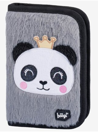 Šedý školní penál jednopatrový panda Baagl