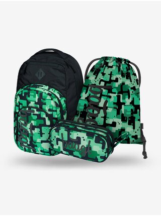 Černý školní set - batoh, penál, sáček Baagl Coolmate Green