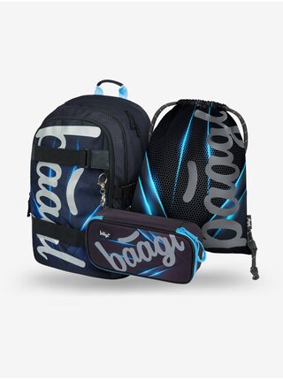 Černý 3 set skate bluelight: batoh, penál, sáček Baagl