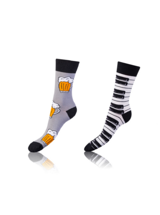 CRAZY SOCKS 2x - Veselé ponožky 2 páry - černá - bílá