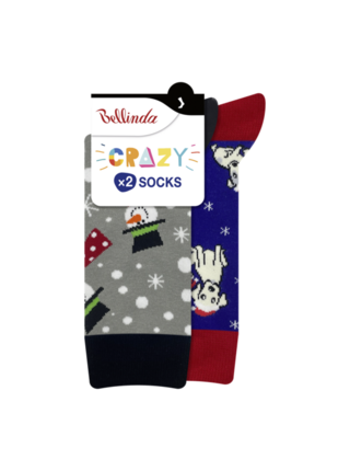 CRAZY SOCKS 2x - Veselé ponožky 2 páry - šedá - modrá