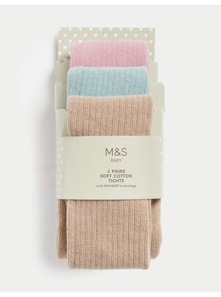 Sada 3 ks holčičích žebrovaných punčochových kalhot Marks & Spencer