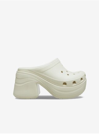 Krémové dámské pantofle na podpatku Crocs Siren Clog