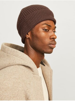 Tmavě hnědá pánská vlněná čepice Jack & Jones Lump