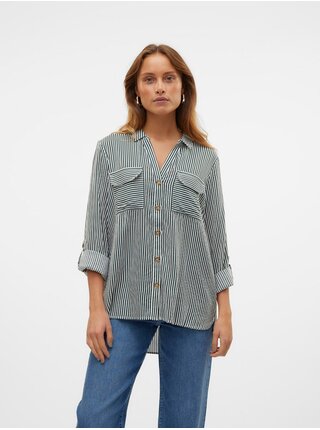 Bílo-zelená dámská pruhovaná košile Vero Moda Bumpy