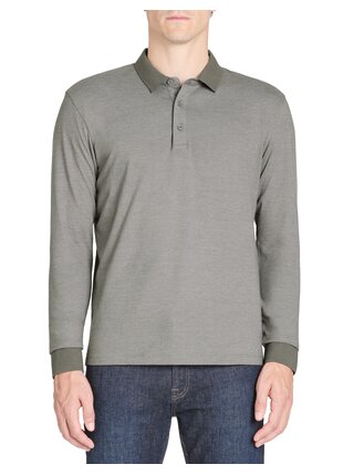 Šedé pánské polo tričko s dlouhým rukávem Celio Janime
