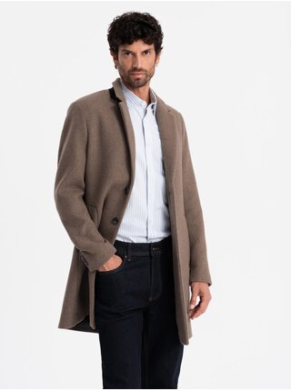 Elegantný pánsky jednoradový kabát z vlnenej zmesi Ombre Clothing V1 OM-COWC-0114