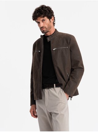 Pánska retro motorkárska bunda so stojačikom Ombre Clothing V1 OM-JAFL-0197