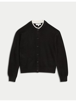 Kardigan ze vzdušné příze s výstřihem ke krku a kontrastními detaily Marks & Spencer černá