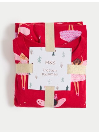 Pyžamo s motivem víly z čisté bavlny (1–8 let) Marks & Spencer červená