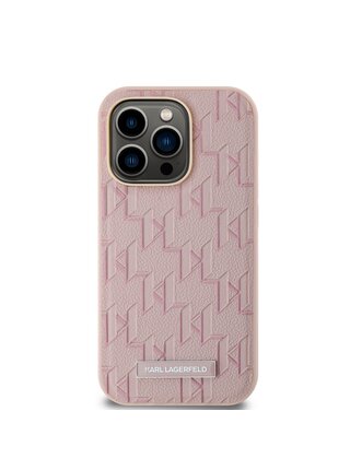 PU Leather Monogram Metal Logo Magsafe Zadní Kryt pro iPhone 14 Pro Max Pink Karl Lagerfeld
