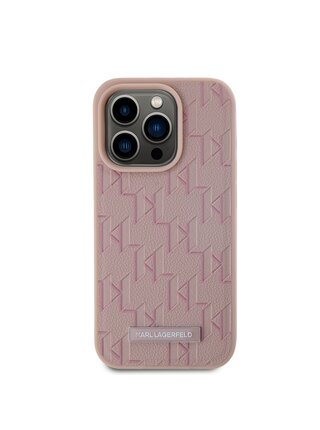 PU Leather Monogram Metal Logo Magsafe Zadní Kryt pro iPhone 15 Pro Max Pink Karl Lagerfeld