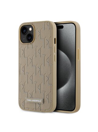 PU Leather Monogram Metal Logo Magsafe Zadní Kryt pro iPhone 14 Beige Karl Lagerfeld