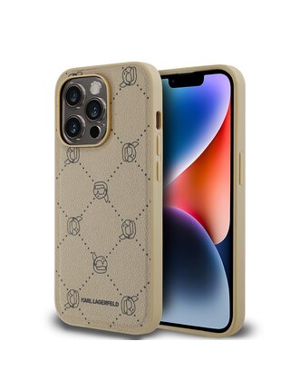 PU Karl Heads Pattern Magsafe Zadní Kryt pro iPhone 14 Pro Beige Karl Lagerfeld