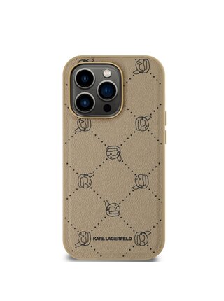 PU Karl Heads Pattern Magsafe Zadní Kryt pro iPhone 14 Pro Beige Karl Lagerfeld