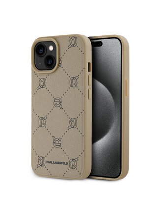 PU Karl Heads Pattern Magsafe Zadní Kryt pro iPhone 15 Beige Karl Lagerfeld