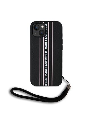 PU Saffiano Athleisure Stripe and Strap Zadní Kryt pro iPhone 15 Pink Karl Lagerfeld