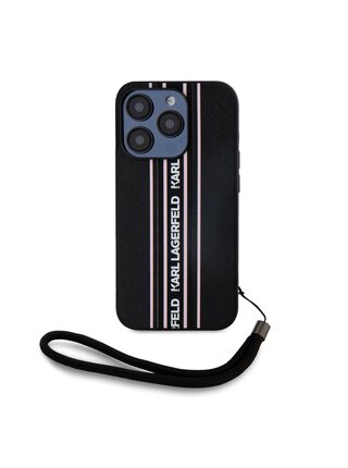 PU Saffiano Athleisure Stripe and Strap Zadní Kryt pro iPhone 15 Pro Max Pink Karl Lagerfeld