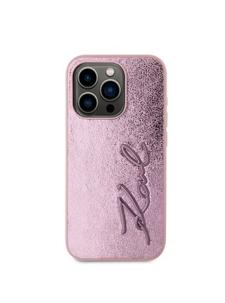Wrinkled PU Signature Logo Zadní Kryt pro iPhone 15 Pro Max Pink Karl Lagerfeld
