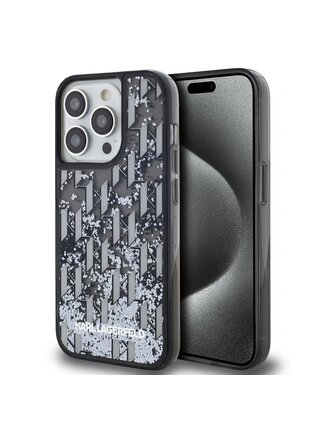 Liquid Glitter Monogram Gradient Zadní Kryt pro iPhone 14 Pro Max Black Karl Lagerfeld