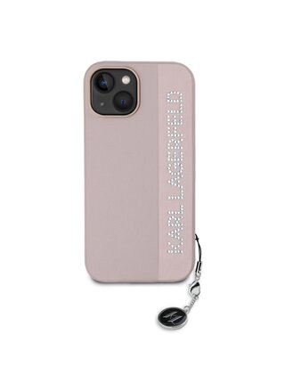 Karl Lagerfeld PU Saffiano Rhinestone Charm Zadní Kryt pro iPhone 15 Pink